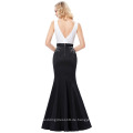 Kate Kasin Ärmelloser Boat Neck V-Back Ganzes langes Schwarz-Weiß-Meerjungfrau-Abschlussball-Kleid KK001020-1